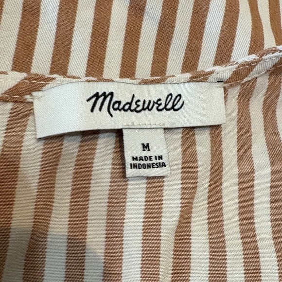 Madewell Striped V Neck Short Sleeve Button Back Casual Mid Dress Women's Size M - Picture 4 of 8